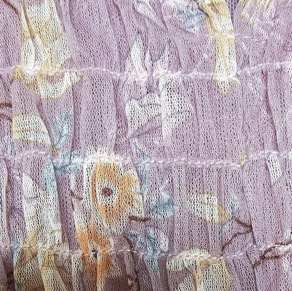 Lulus Sophisticated Blossom Mauve Floral Mesh Smocked Mock Neck Top XS - Picture 8 of 11